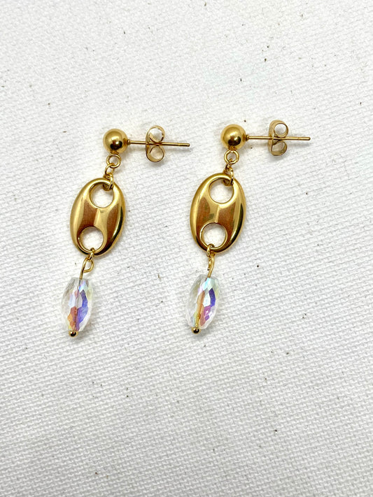 PHILIA - Boucles d'oreilles pendantes acier inoxydable perles grain de café et perles de verre