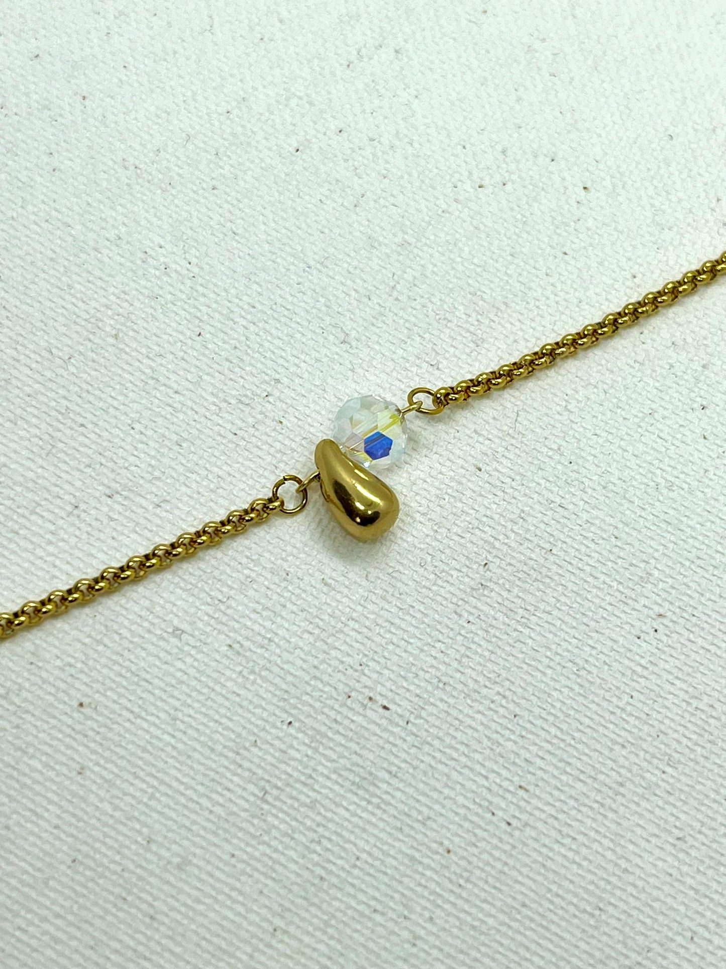 Bracelet lumineux en acier inoxydable avec perle en forme de goutte et et perle à facette en cristal de verre - SOLTICE