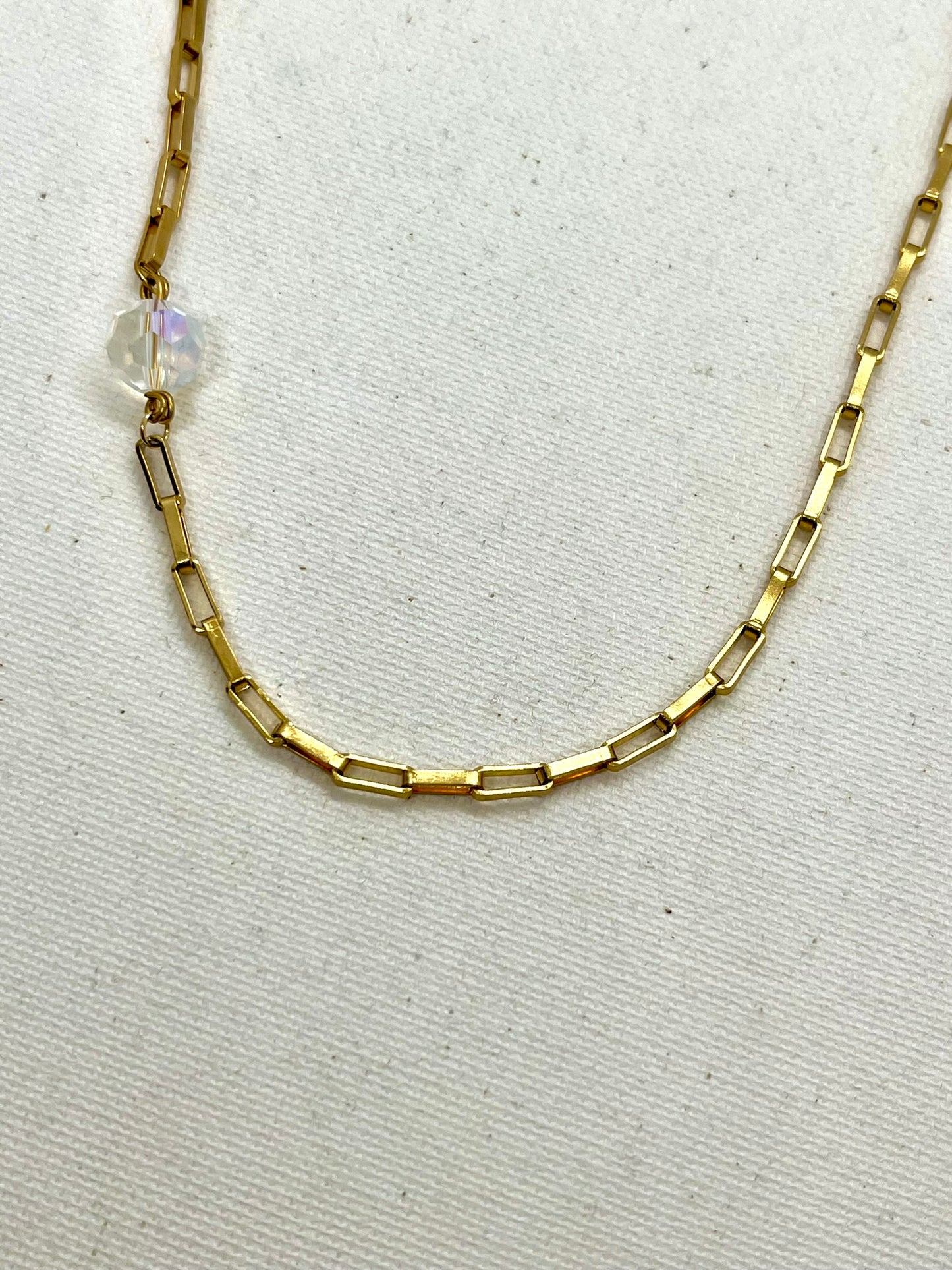 Collier asymétrique acier inoxydable avec perle cristal de verre - POPPINE