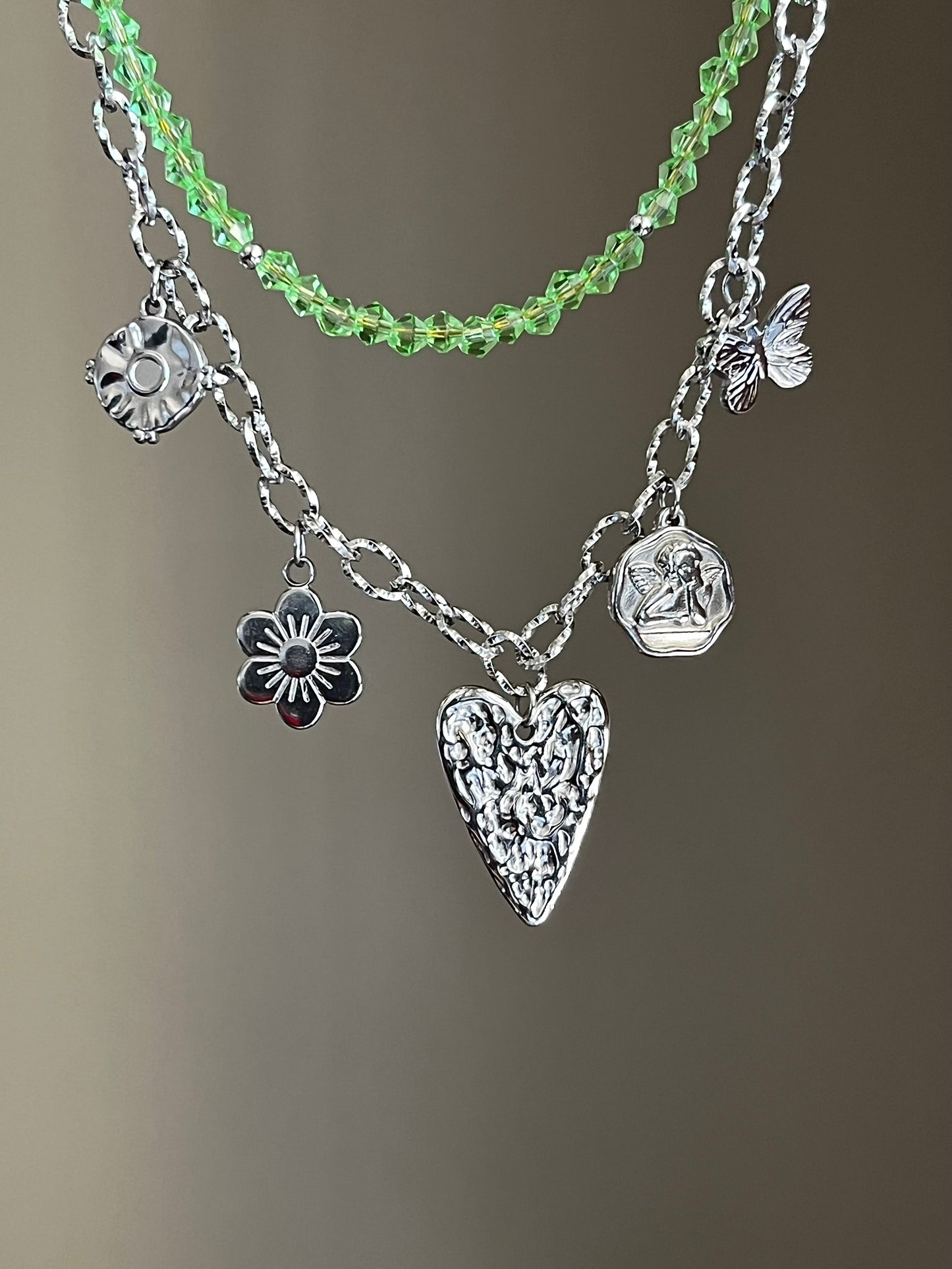 Collier charms perles modulable double rangs argenté