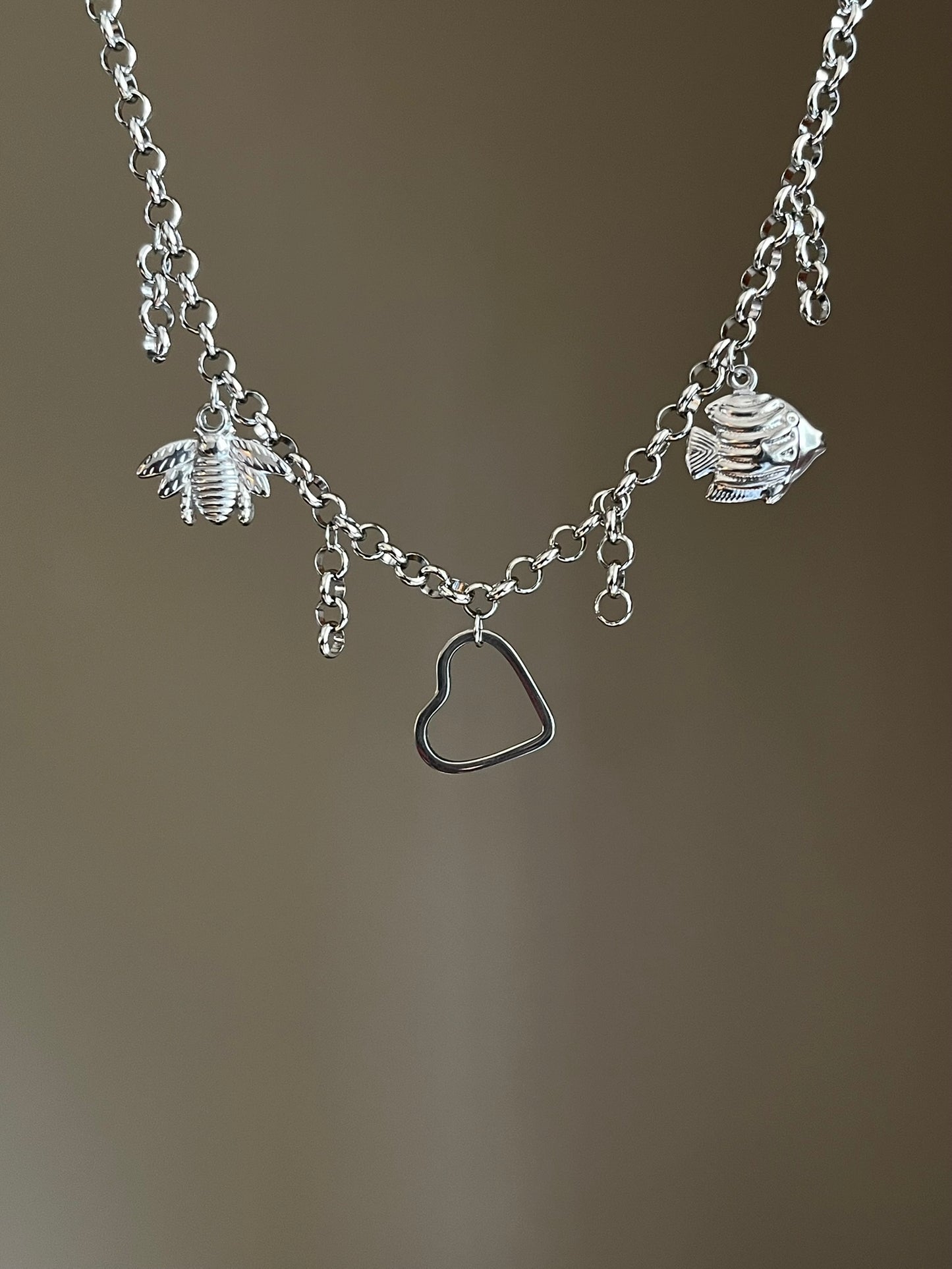 Collier charms personnalisables mailles pendantes argenté