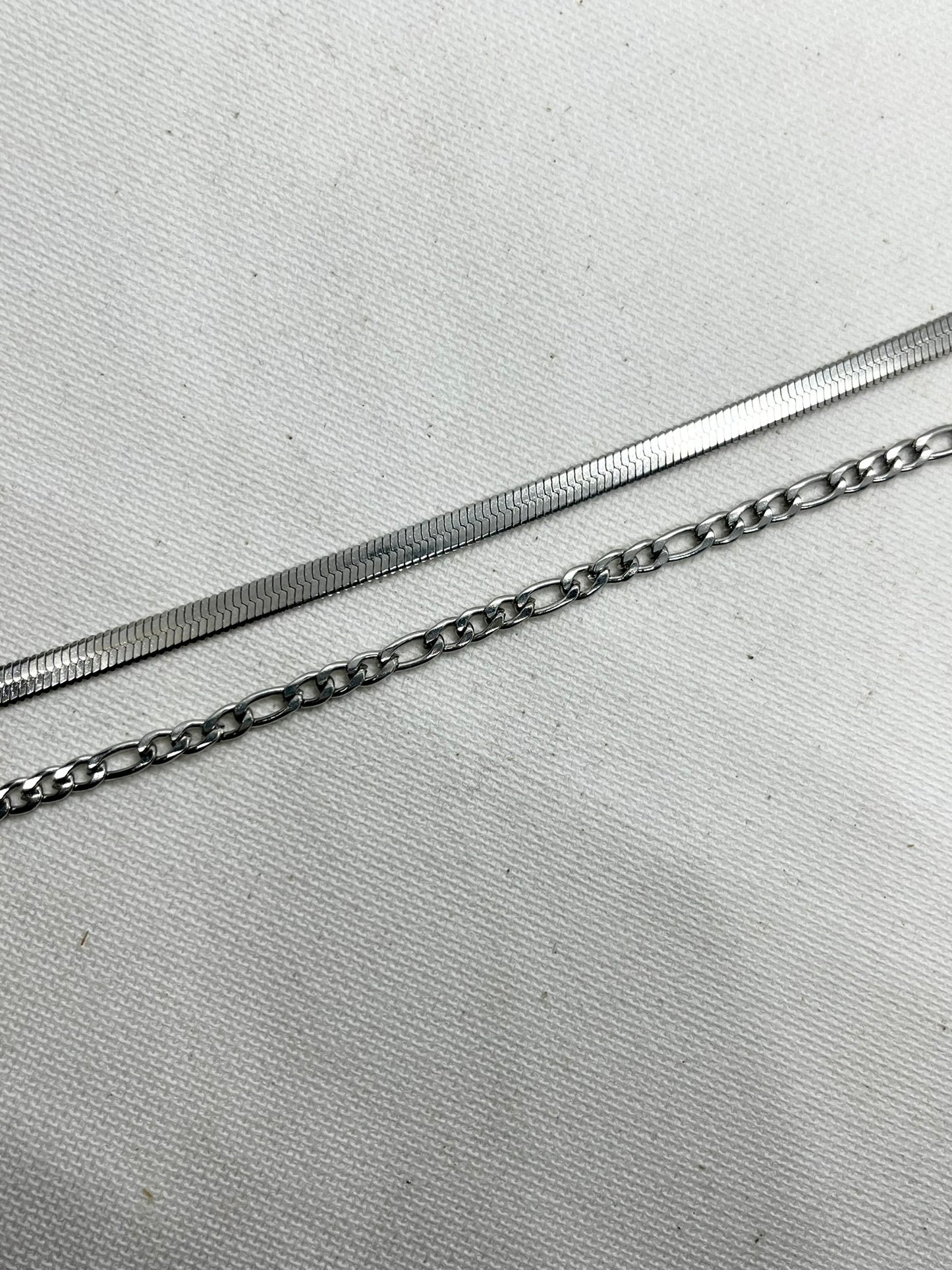 Collier double rangs acier inoxydable argenté unique avec maille figaro et maille serpent - BINOME
