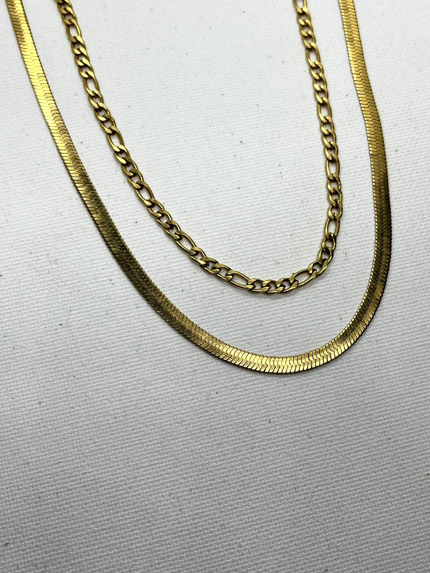 Collier double rangs acier inoxydable doré unique avec maille figaro et maille serpent - BINOME