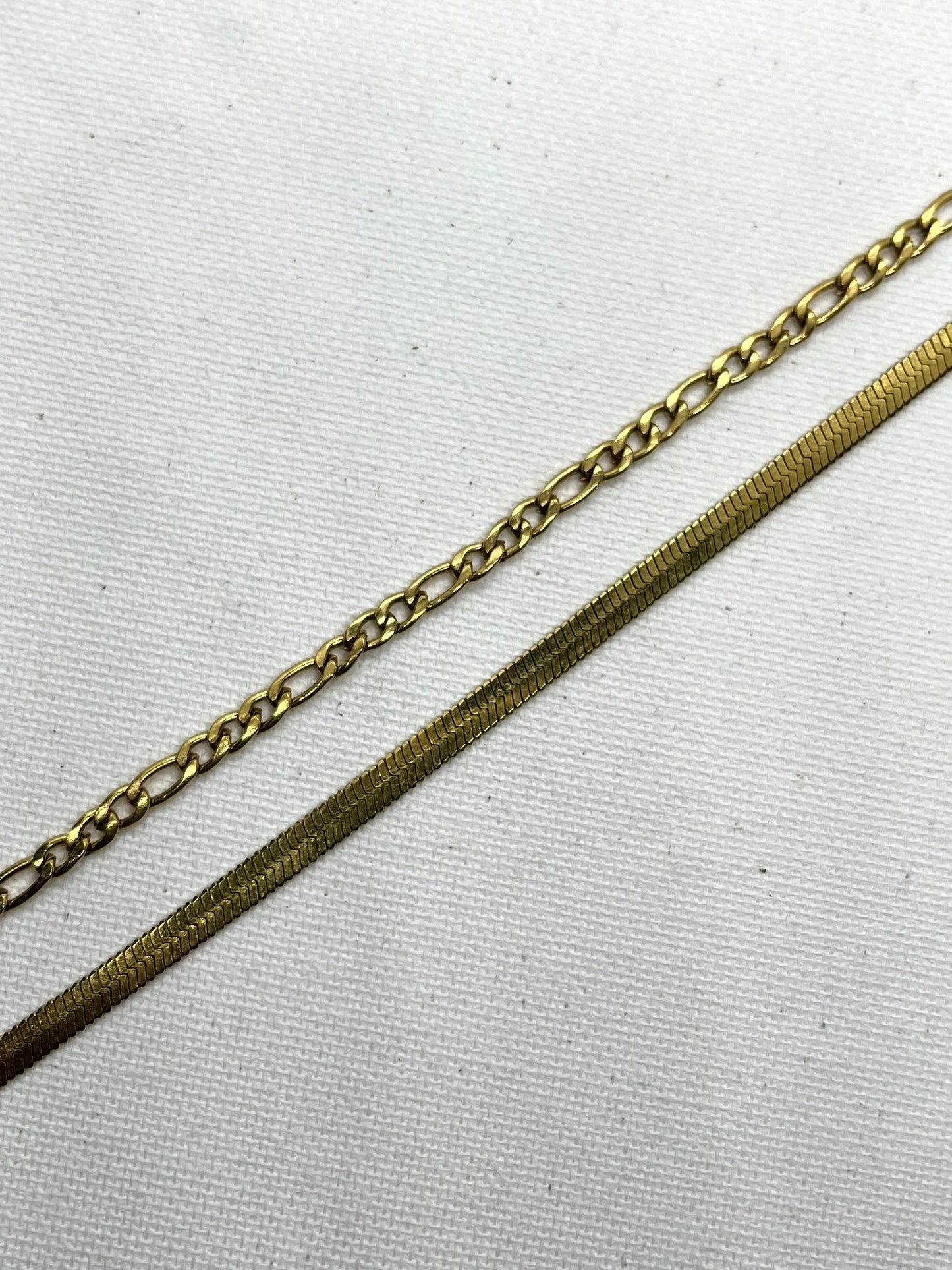 Collier double rangs acier inoxydable doré unique avec maille figaro et maille serpent - BINOME