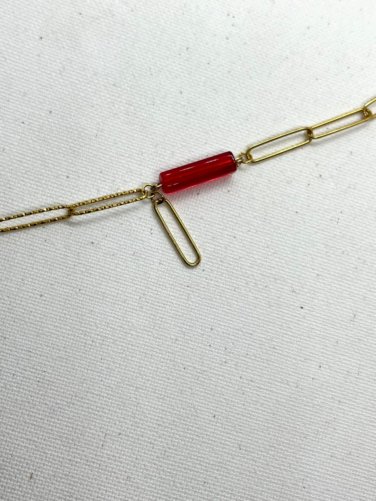 Collier mailles asymétriques en acier inoxydable et perle de verre colorée unique - DANDINE