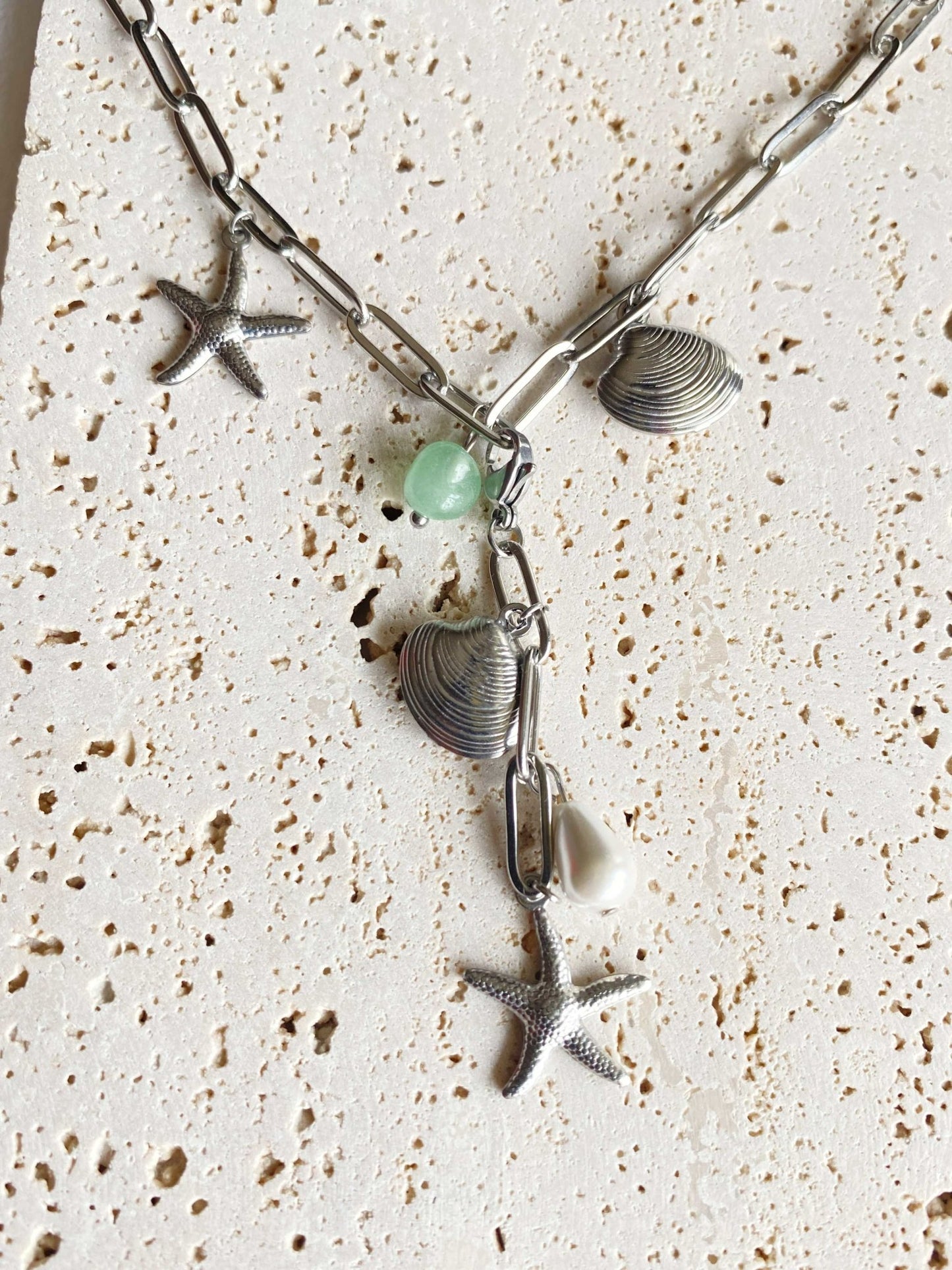 Collier long 2-en-1 pierre naturelle coquillage étoile de mer ARIEL - bijoux personnalisés