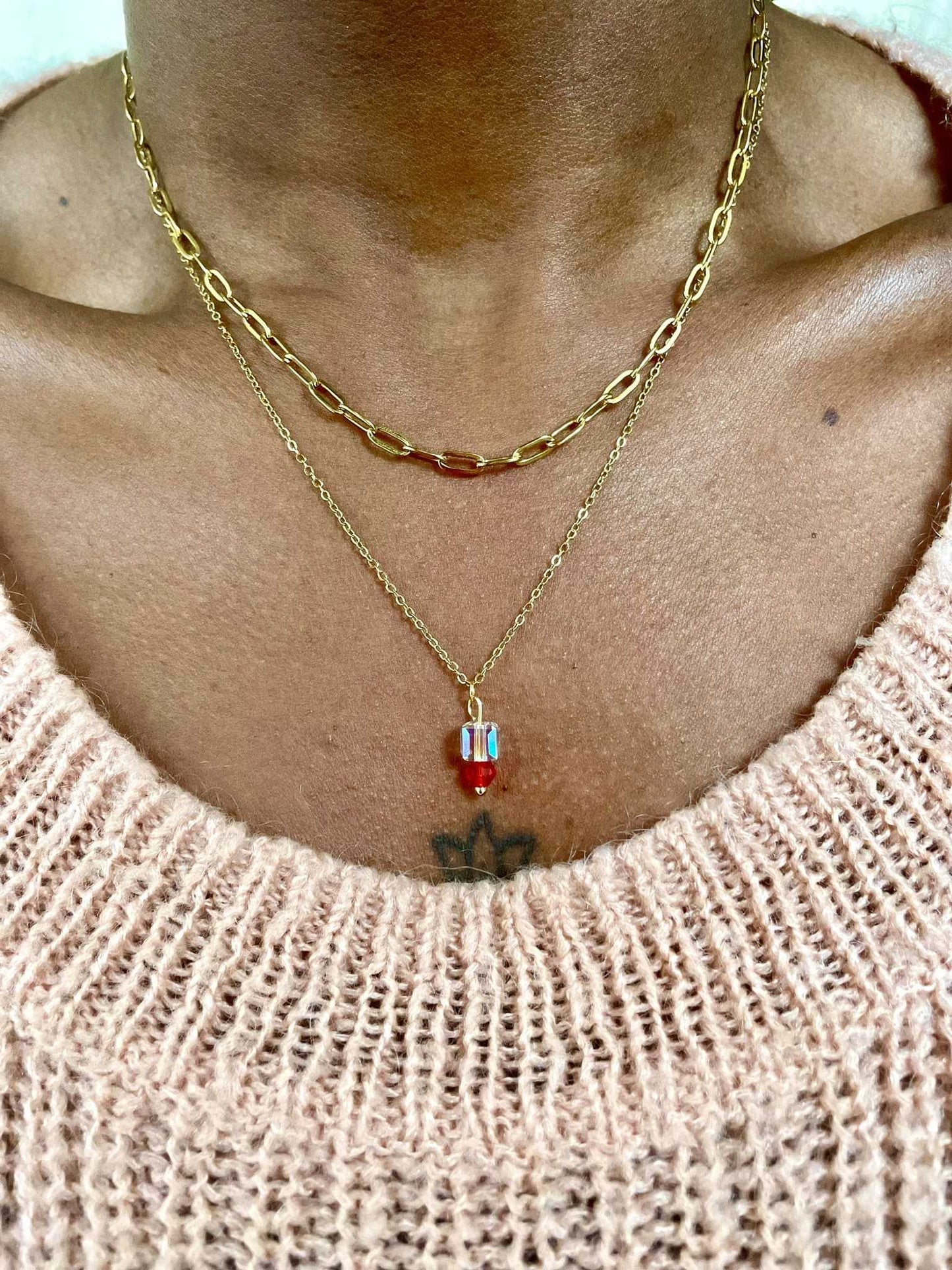 Collier double rangs personnalisé avec perle coloré et façon cristal - cadeau personnalisé