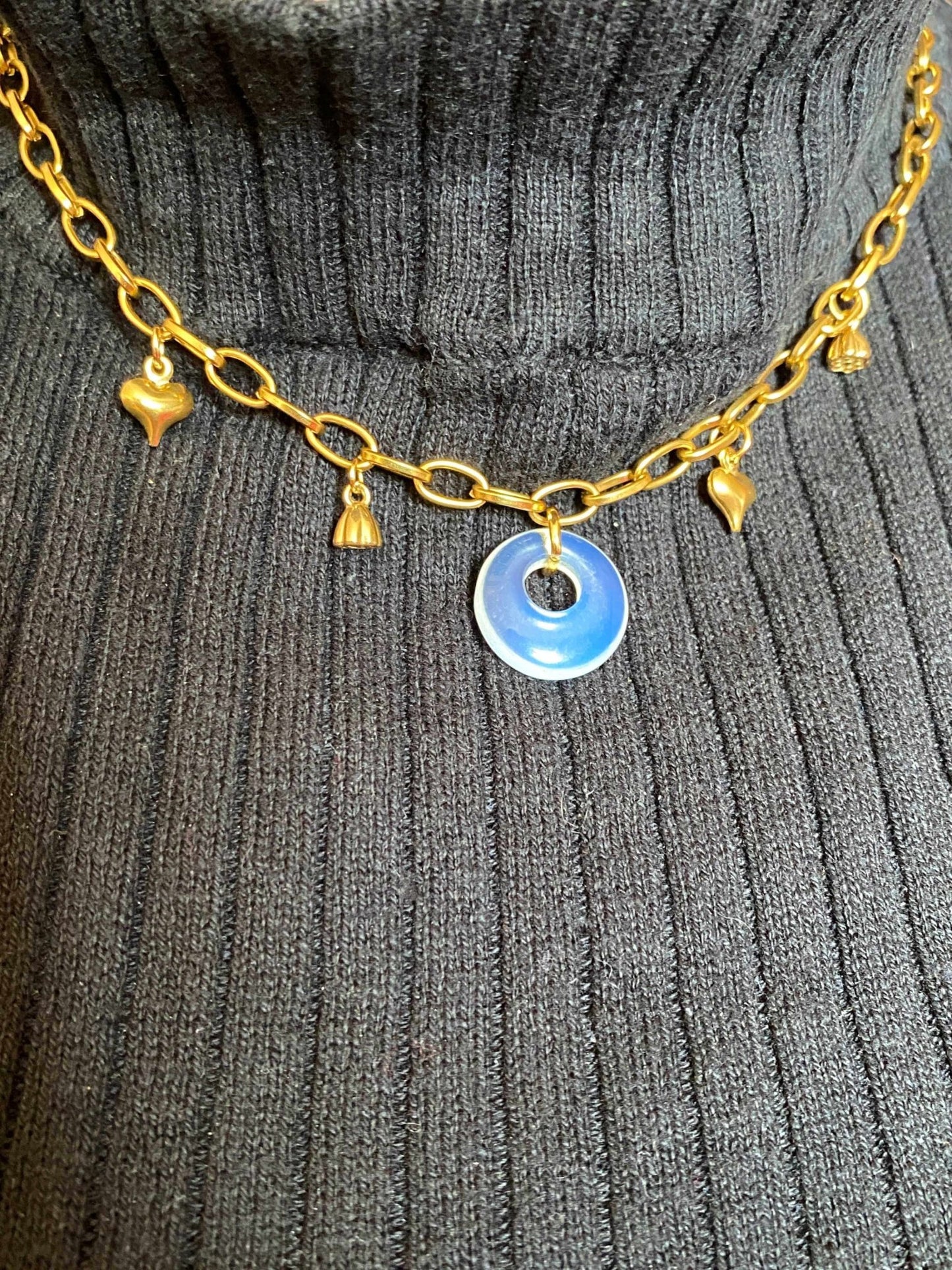 Collier personnalisé breloques coeur, fleurs et pierre naturelle ELISA - bijoux personnalisés