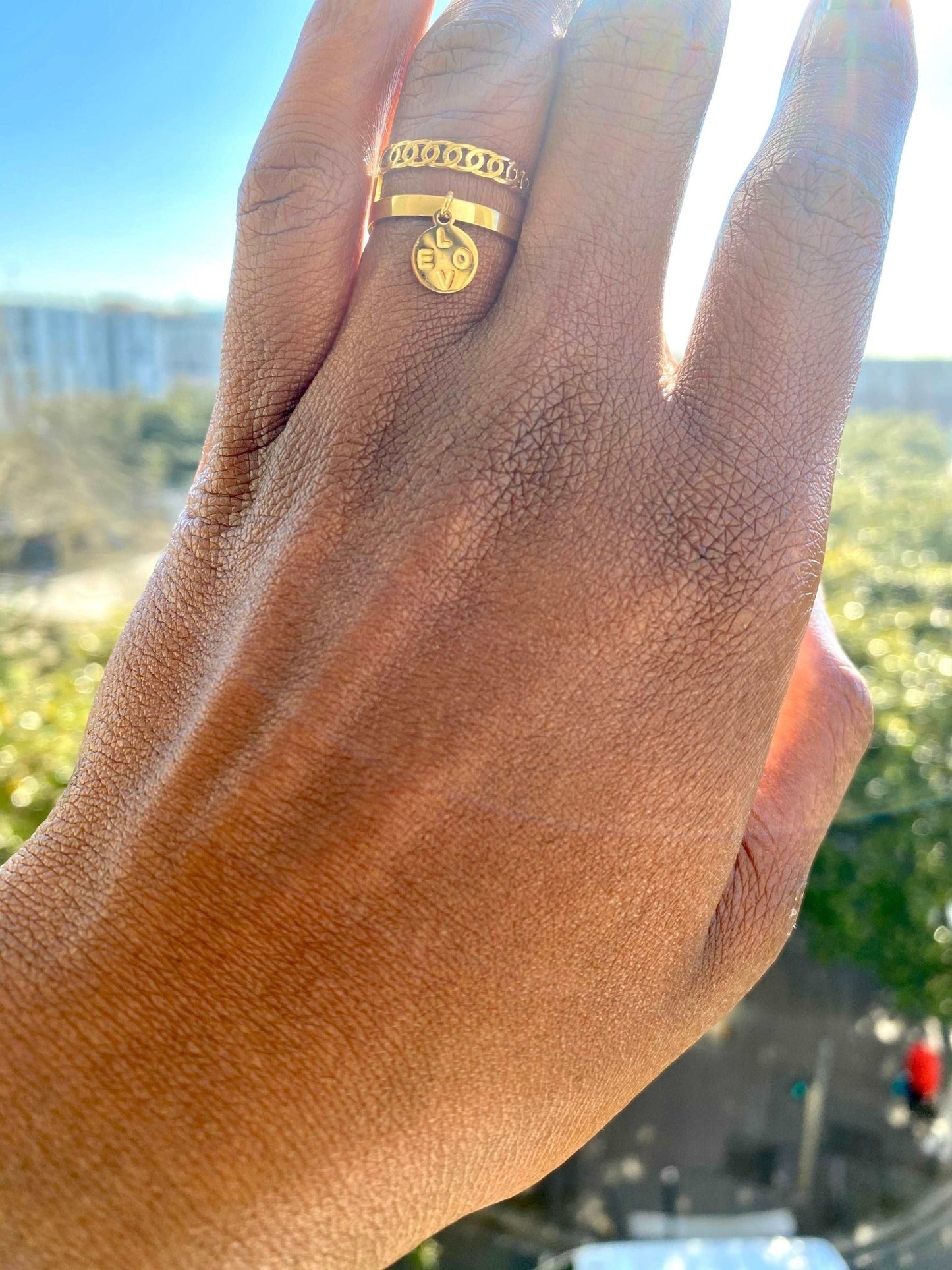 Bague LOVE à double rangs associé une breloque - bijoux acier inoxydable