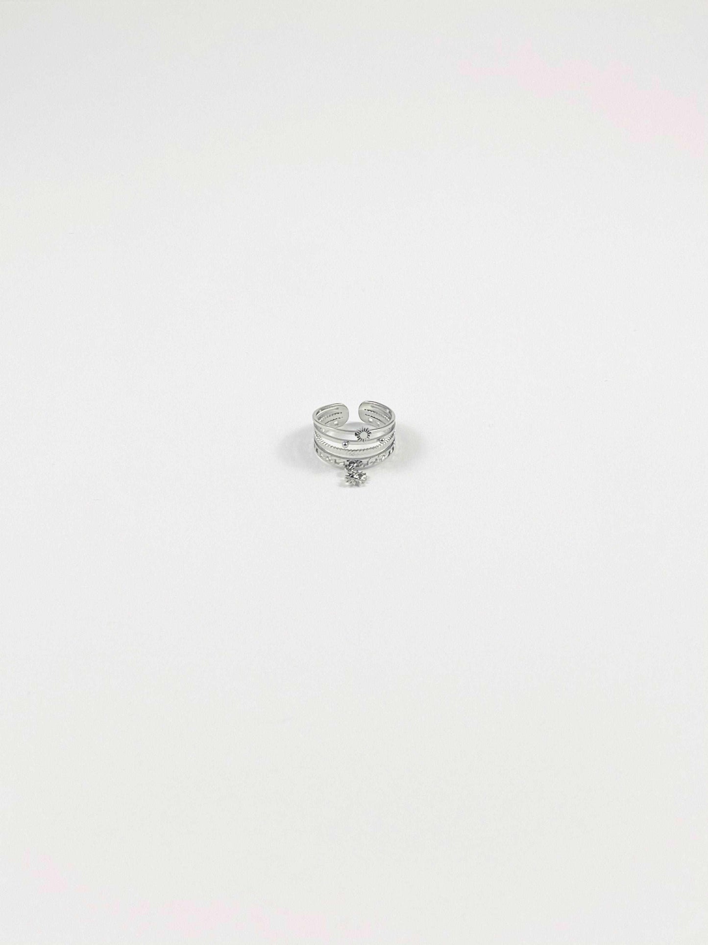 Bague argentée SOLENE ajustable multi-rangs soleil strass- bijoux acier inoxydable