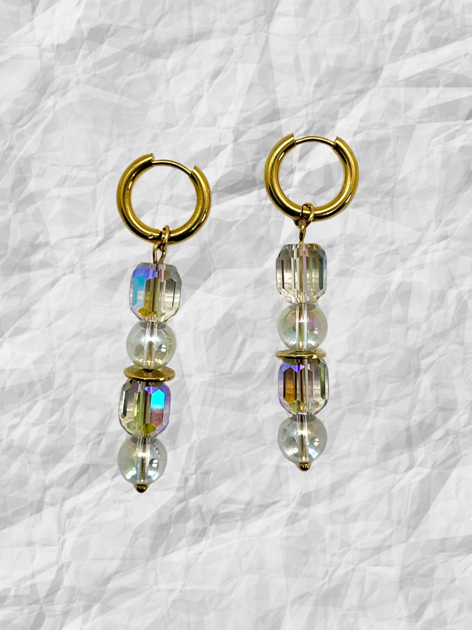 Boucles d'oreilles créoles acier inoxydable pampille perles de verre transparentes  perles colorées biseautées LUANA - Chouette Merveille