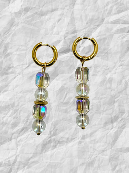 Boucles d'oreilles créoles acier inoxydable pampille perles de verre transparentes  perles colorées biseautées LUANA - Chouette Merveille