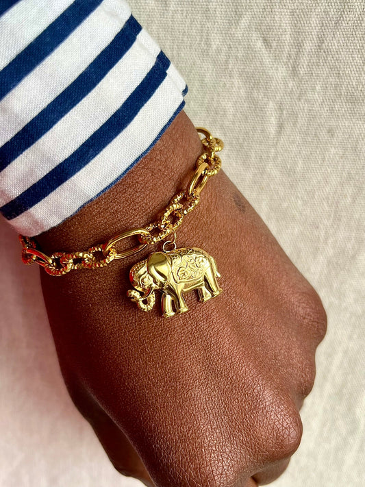 Bracelet charms maille épaisse alternée doré porté