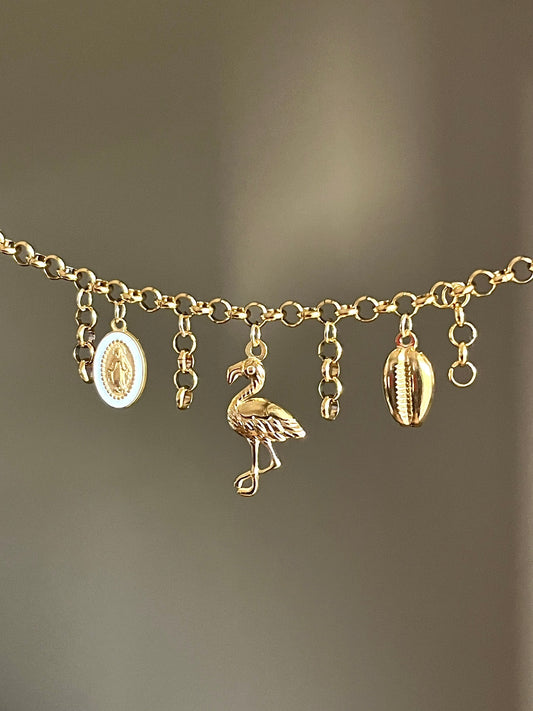 Bracelet charms mailles pendantes doré