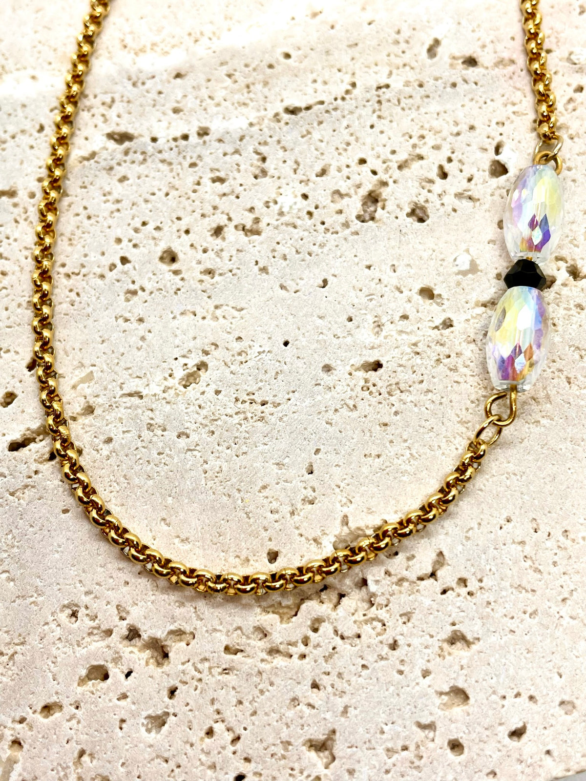 Collier Rachel - collier acier inoxtdable perles  verre  à personnaliser , perle de verre façon cristal - collier personnalisé