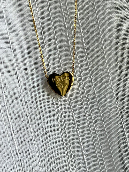 Collier coeur pendentif gravé coulissant doré