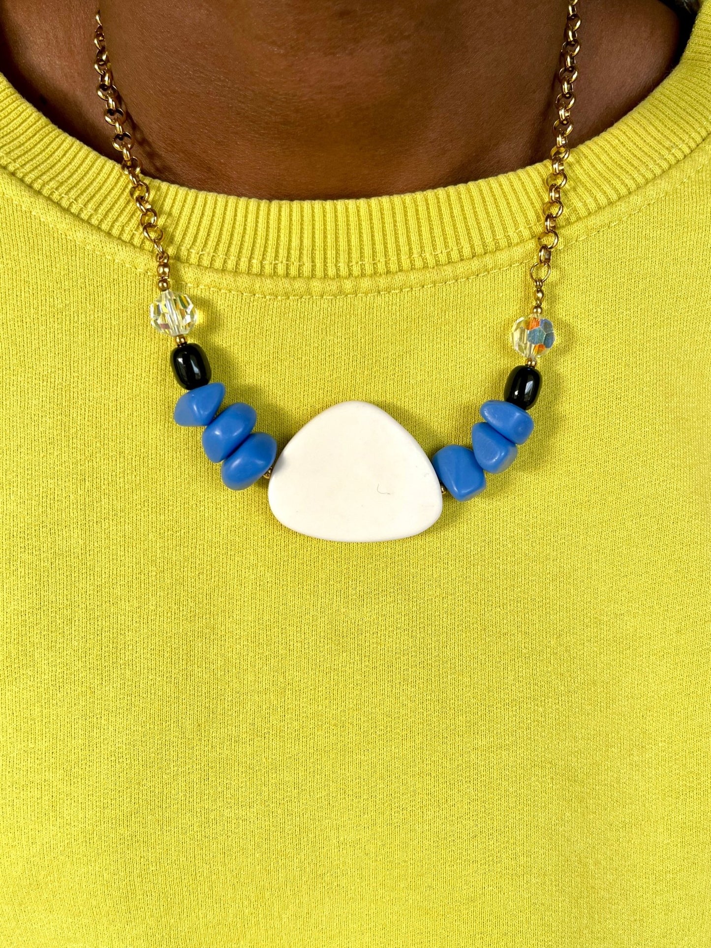 Collier  fait main perles colorées et chaine acier inoxydable fait main  Oceanis - Chouette Merveille