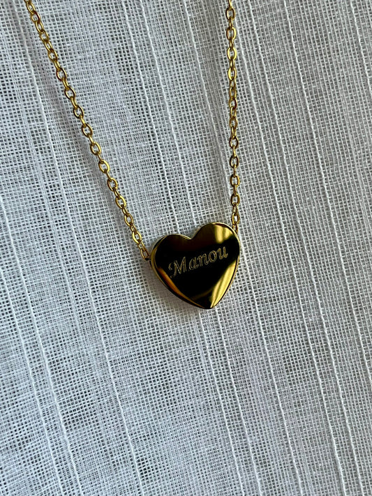 Collier coeur pendentif gravé coulissant doré