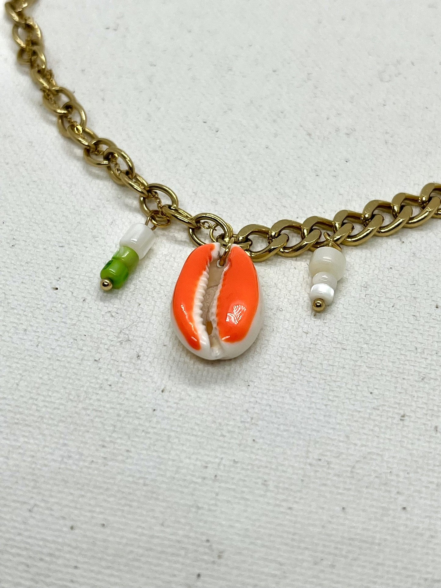 Collier mailles asymétriques, coquillage et nacre, personnalisables ADRINA  - bijoux personnalisés