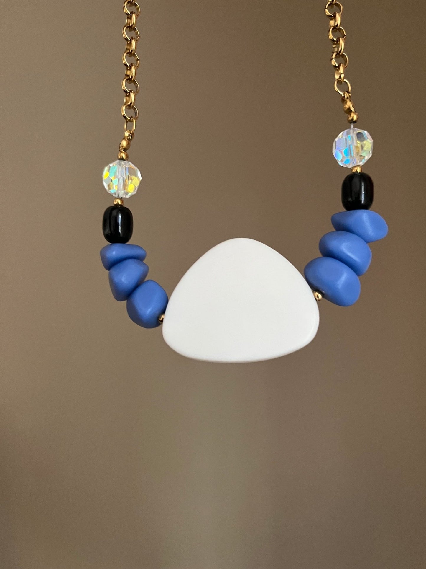 Collier  fait main perles colorées et chaine acier inoxydable Oceanis - Chouette Merveille
