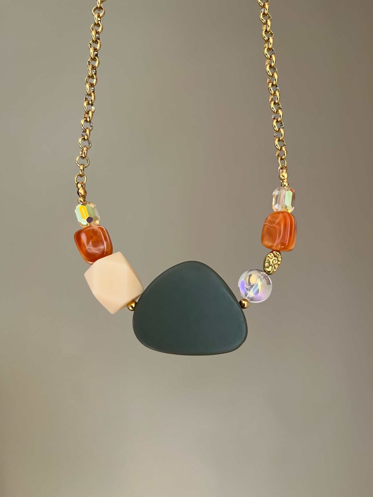 Collier perles colorés et chaine acier inoxydable Automne - Chouette Merveille