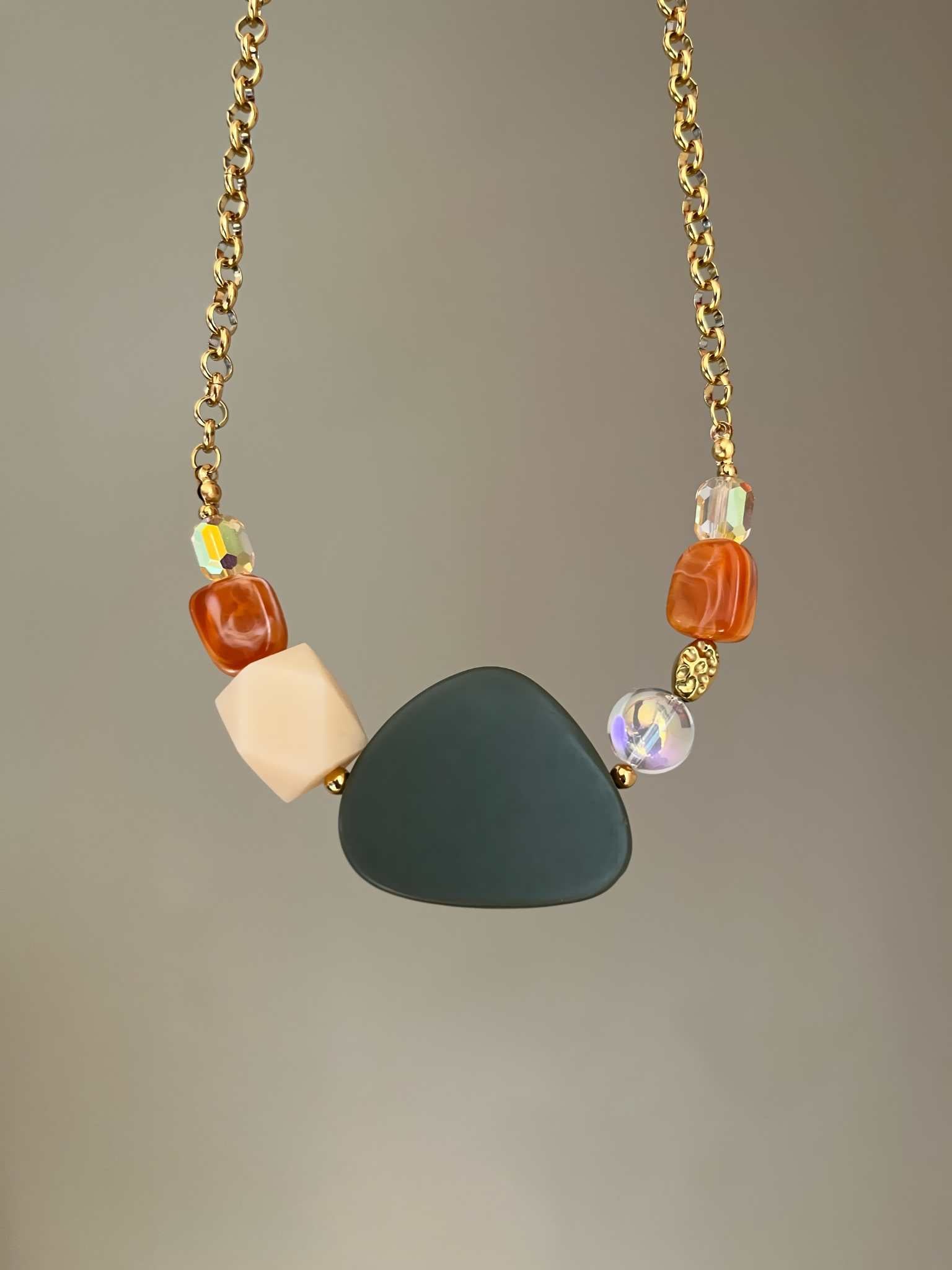 Collier perles colorés et chaine acier inoxydable Automne - Chouette Merveille