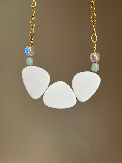 Collier blanc perles blanches et acier inoxydable Whitemint - Chouette Merveille