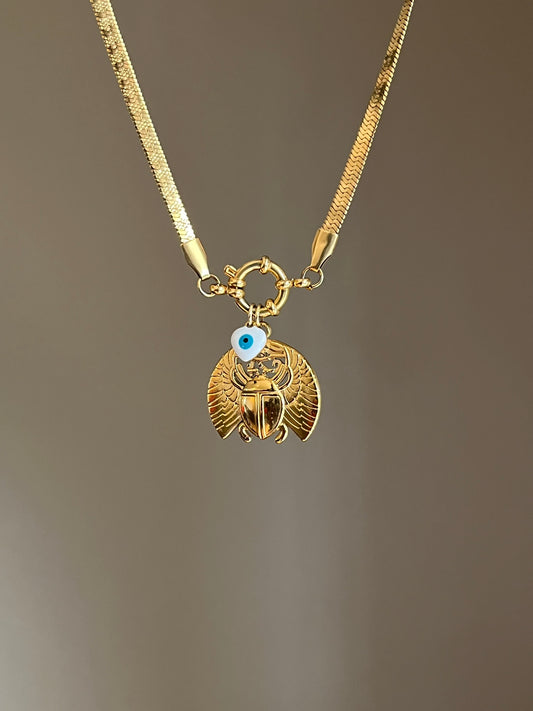 Collier charms chaîne plate doré