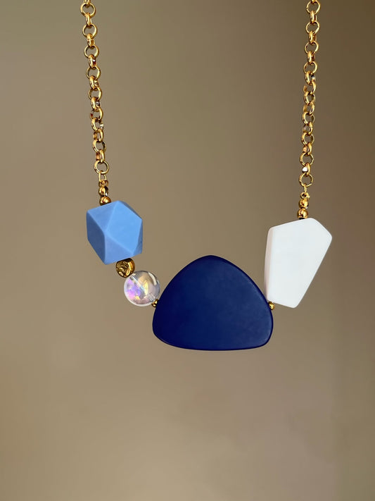 Collier coloré perles et chaine acier inoxydable Marine -Chouette Merveille