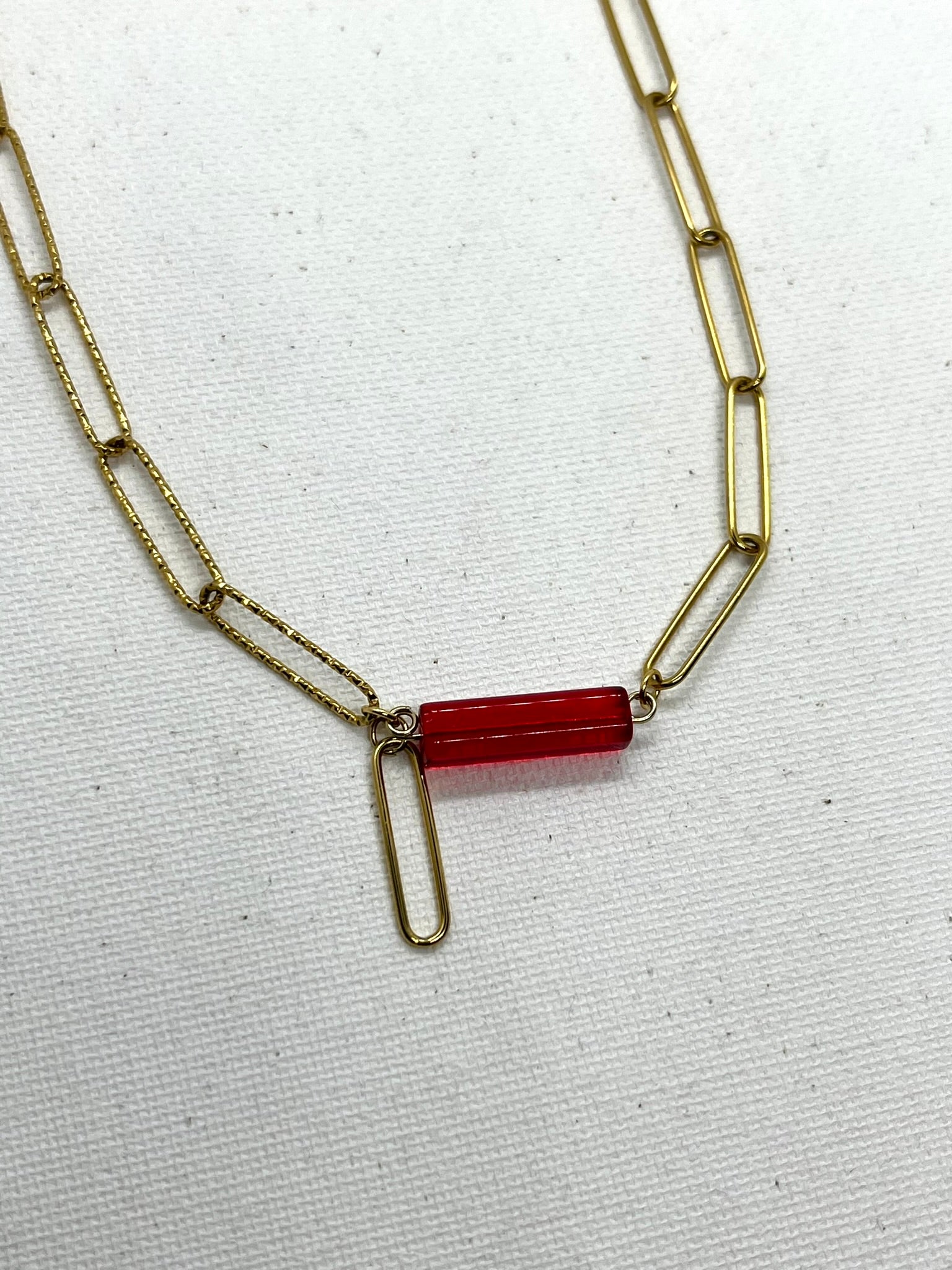 Collier  mailles asymétriques en acier inoxydable et perle de verre colorée  unique - DANDINE