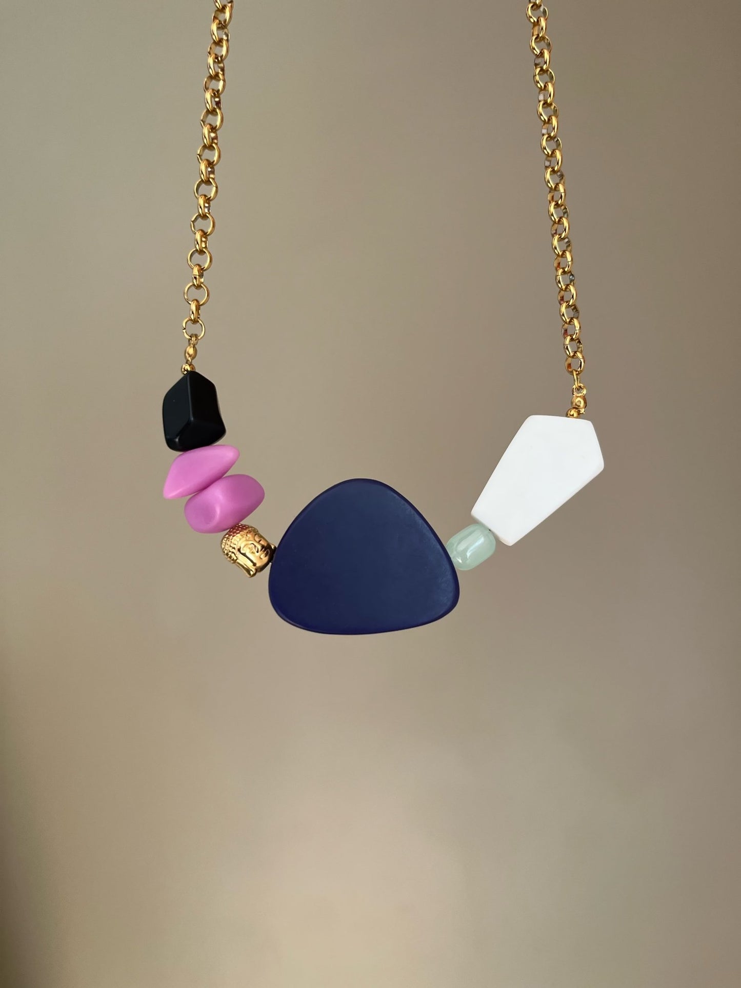 Collier perles colorées, bouddha, chaine acier inoxydable Evacolor - Chouette Merveille