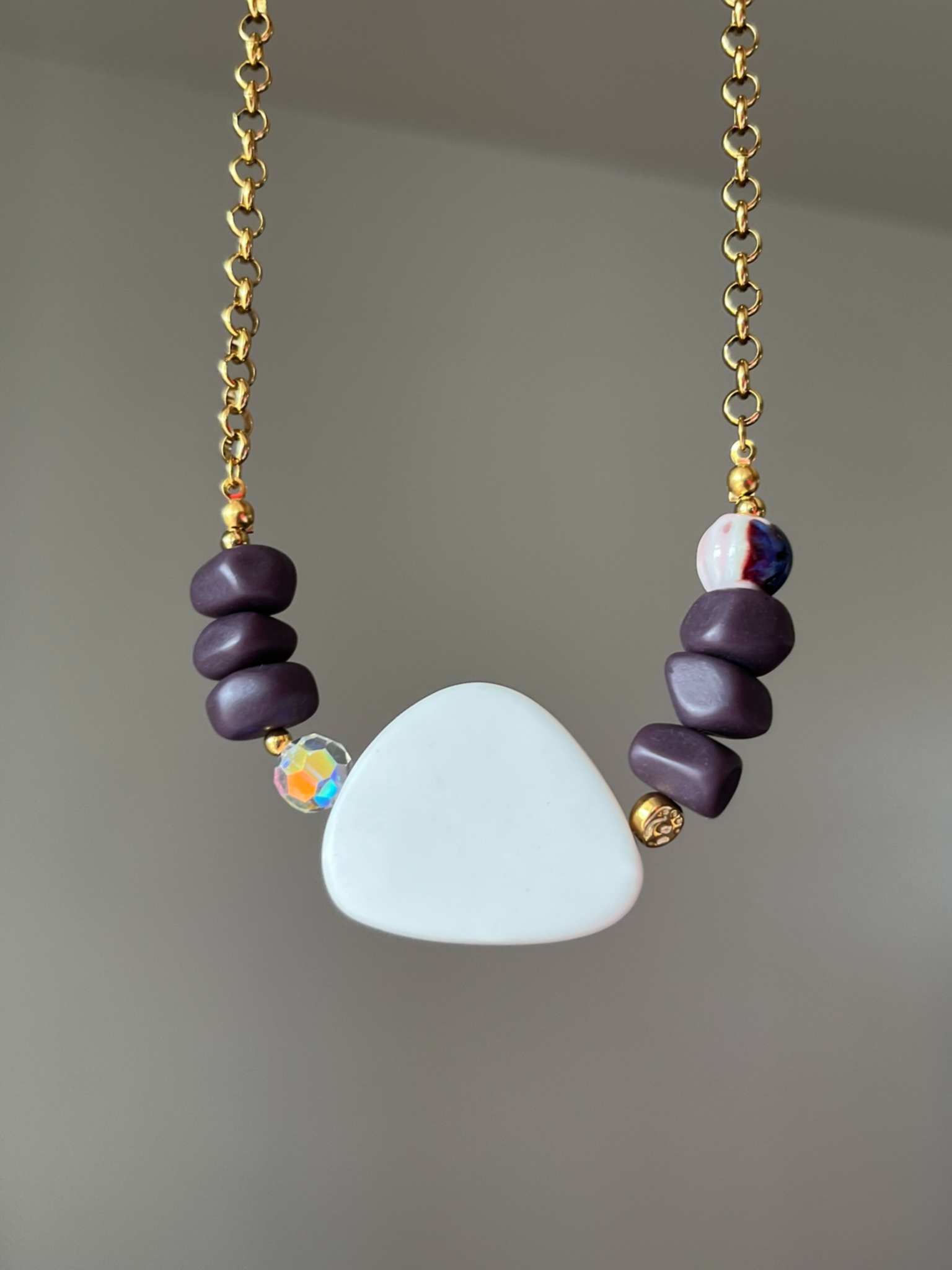 Collier perles colorées acier inoxydable Purplerose - Chouette Merveille