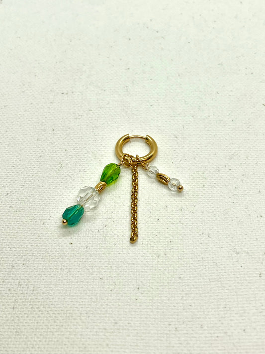 Monoboucle acier inoxydable  personnalisable avec 3 pampilles modulables avec chaîne et perles acier et en cristal de verre-  LUVIA