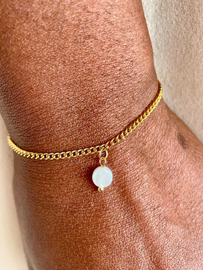 Bracelet personnalisé acier inoxydable fait main avec perle de nacre ronde - bijou personnalisé