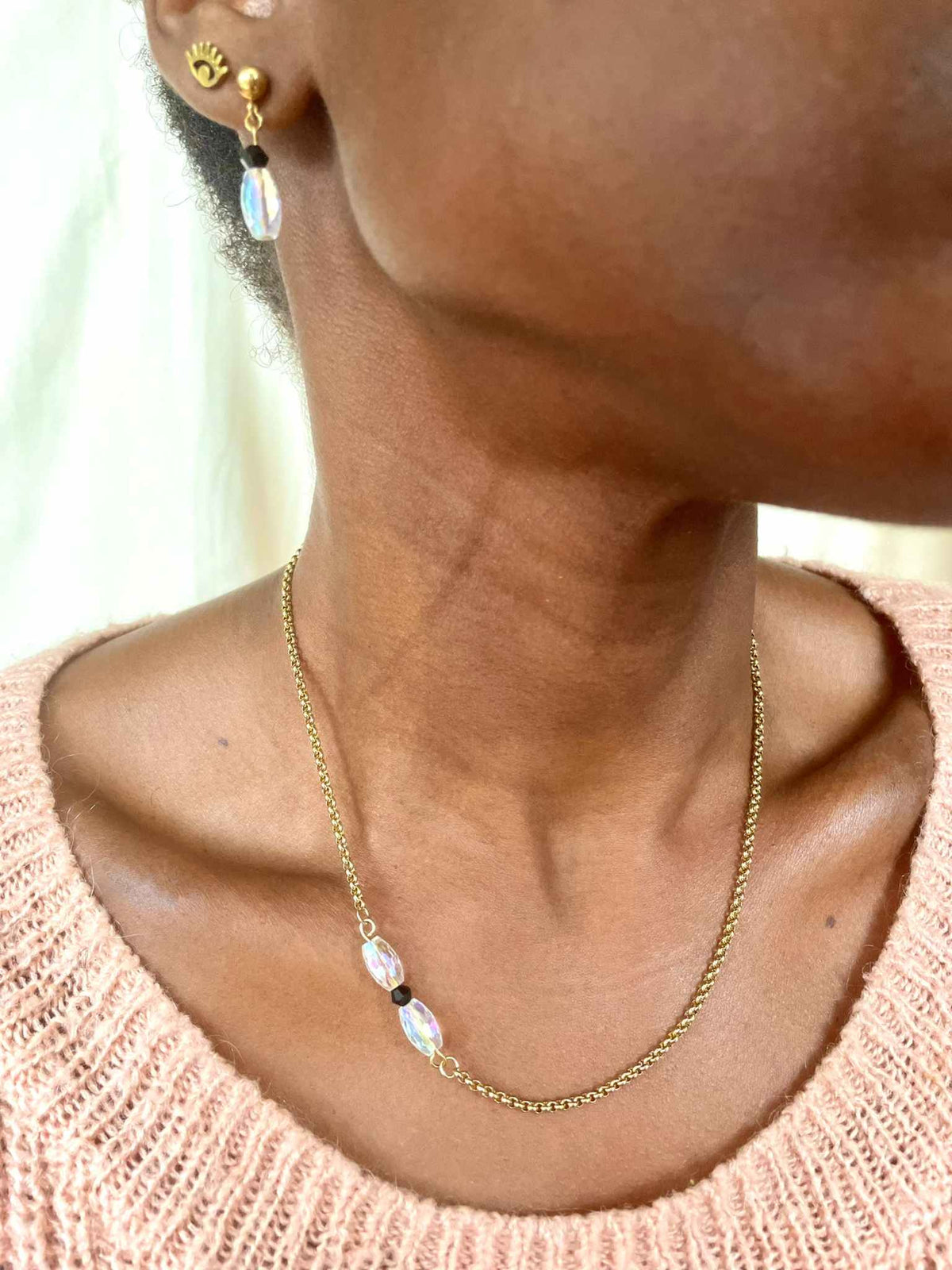 Coffret bijoux Noël  boucles d'oreilles et collier en acier inoxydable avec perles colorées à personnalise et perles façon crystal - bijoux personnalisés