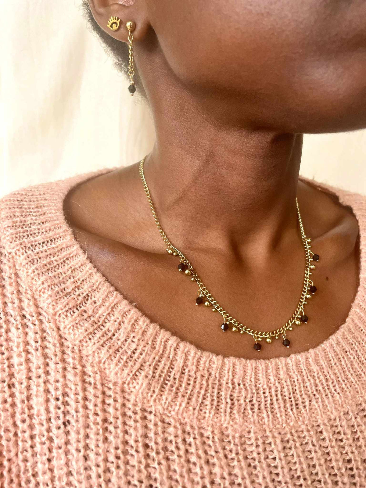 Coffret bijoux personnalisés en acier inoxydable et perles colorées collier et boucles d'oreilles  - bijoux personnalisés