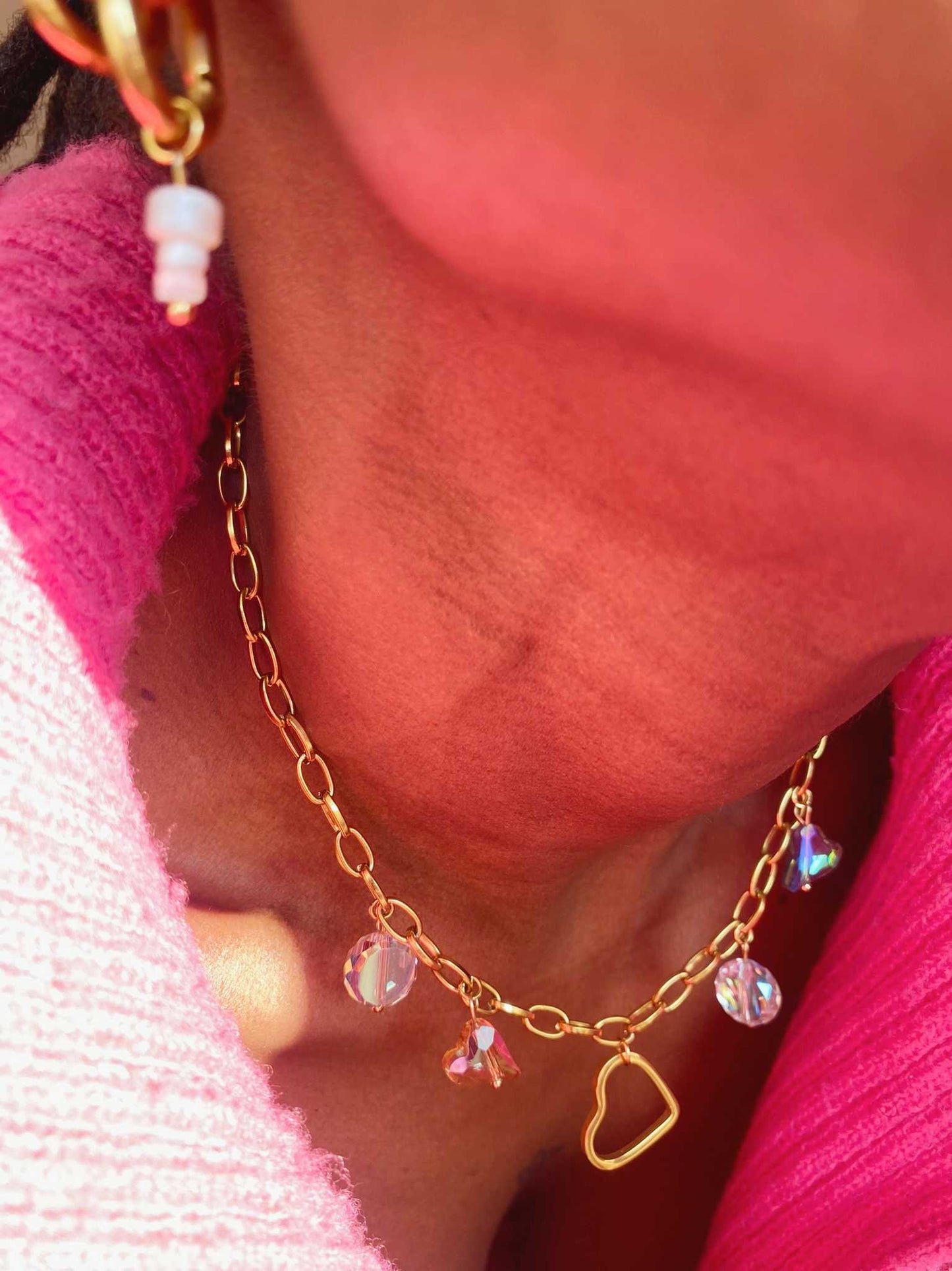 Collier acier inoxydable - perles cristal de verre rondes et en soeurs colorées - Aphrodite