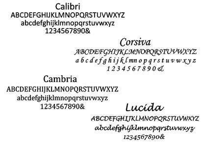 Types écritures pour gravure - bijoux personnalisés